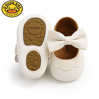 G.duck spring and autumn baby girl toddler shoes 0-1 years old 86-9 months soft sole anti-slip princess small leather shoes soft single shoes tender white 1954 soft rubber sole size 15.5 inner length 12cm approximately 6-9
