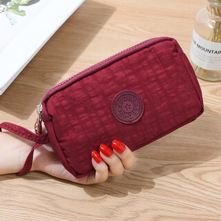 Shu guo er women's coin mobile phone bag three-layer zipper short mobile phone bag large horizontal hand coin purse maroon