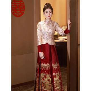 Li baixin new chinese style horse-faced skirt toasting suit 2025 new bridal suit cheongsam outing banquet wedding suit red engagement dress burgundy m recommended 90-100jin jin equals 0.5 kg