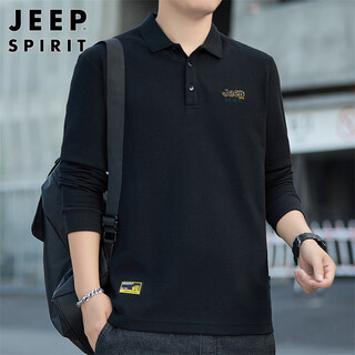 Jeep spirit jeep sweatshirt men's spring korean style business bottoming shirt men's casual long-sleeved t-shirt men's black xl