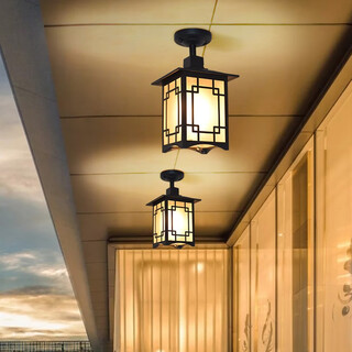 Juliang outdoor chinese-style villa chandelier outdoor waterproof aisle corridor garden pavilion balcony retro courtyard door pendant chain light medium pendant chain light/black (electrical version + led bulb)