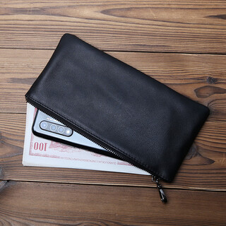 Jlfgpj new men's genuine leather long zipper wallet first layer cowhide clutch mobile phone bag simple women's handbag ultra thin black