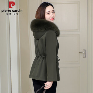 Pierre cardin removable liner parka women's 2025 winter new short coat rex rabbit fur small haining fur jacket army green rabbit fur liner rabbit fur sleeves s 90-100jin jin is equal to 0.5 kg