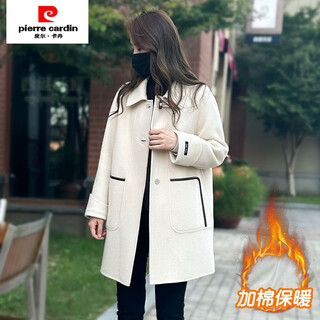 Pierre cardin woolen coat women's mid-length 2024 winter new korean style loose cotton woolen coat fashionable casual windbreaker beige color xl recommended 115-130jin jin equals 0.5 kg
