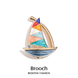 Qlady colorful sailing brooch, high-end female cute, light luxury, smooth sailing corsage, temperament, anti-exposure decorative pin, suit clothes, fashion jewelry, birthday gift for elders, wife and colleagues