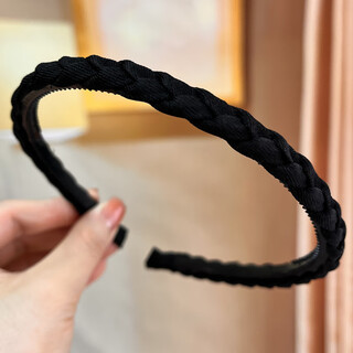 Huamurong 2025 new style fine braided hair hoop women's headband pressure hairpin hair bundle headdress hair travel with teeth anti-slip hair hole 01# black