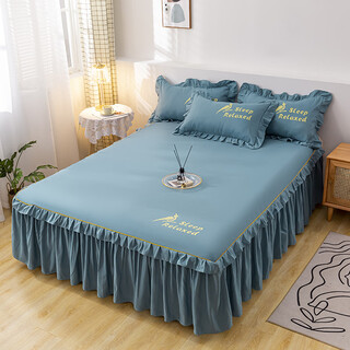 Yun color pure cotton bedspread bed skirt style bed set sheet set 1.5 meters 1.8 simmons dustproof protective cover pure cotton non-slip bed sheet blue 150x200cm bed skirt + pillowcase 2 pieces