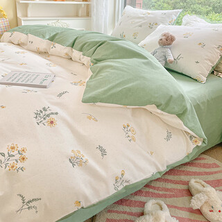 瑞琴纯棉被套单件200x230双人全棉夏季被罩床单150x200单人被单三件套 春意盎然 【亲肤全棉  适合裸睡 2.0m床【床单款四件套】-适合220