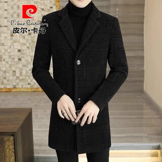 Pierre cardin woolen coat men's mid-length suit collar windbreaker spring and autumn new fashion business casual woolen coat men mn11129 khaki 4xl 176-200jin jin equals 0.5 kg