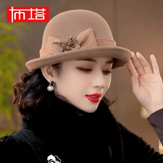 Ptah2024 autumn and winter new style dome shaped top hat woolen rolled edge retro warm fashion beret hat camel