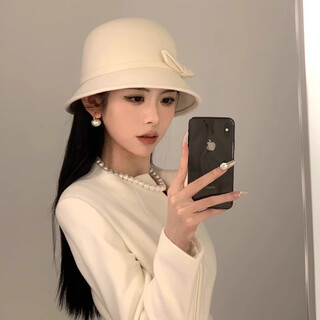 Taoyiyou hat women's 2024 new autumn and winter french hepburn style hat versatile small fragrant wind fisherman hat showing face small basin hat white m (56-58cm)