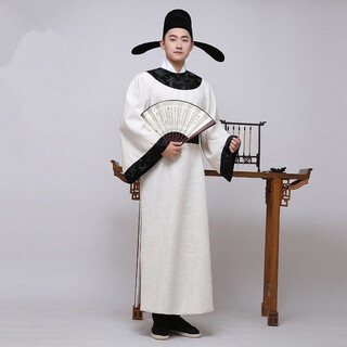 Qinsuluo tang dynasty ancient costume hanfu li bai adult children du fu poet costume dragon boat festival qu yuan scholar drama performance costume white clothes (including hat + belt + art collar) 175