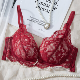 Adore autumn and summer sexy lace underwear women's small breast gathering without wires thin top and thick bottom red bra bra set red 80b =36b