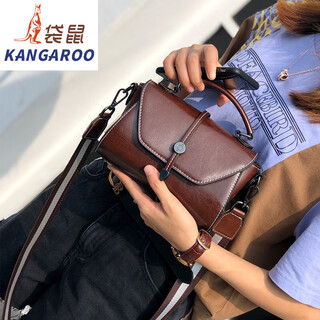 袋鼠2025牛皮小包包女七夕时尚百搭手提包单肩包女真皮女包气质斜挎包 咖啡