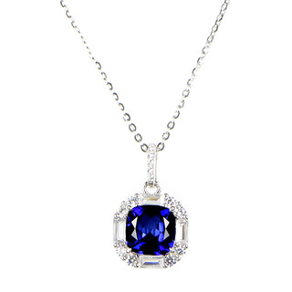 Ji ge square cushion sapphire necklace women's tanzanite pendant high sensitivity colored jewelry blue jewelry 925 silver powder melt