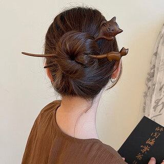 Two generations of happy cats and cat lovers, sandalwood hairpins for women, antique style cute hairpins, hairpins, high-end antique style hanfu headwear, sandalwood kittens