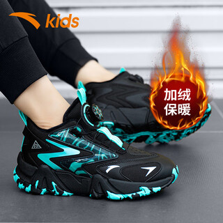 Anta boys' cotton shoes, two cotton shoes, winter shoes, velvet and thickened, 6-12 years old, non-slip, wear-resistant outdoor sports shoes, black and green 37, inner length 23.5cm