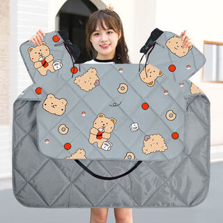 Runhuanian electric vehicle windshield quilt, medium thickness, universal for all seasons, double-sided small battery motorcycle waterproof windproof cover, spring and autumn thin version, gray cola bear (four seasons + double seals + hanging rope)