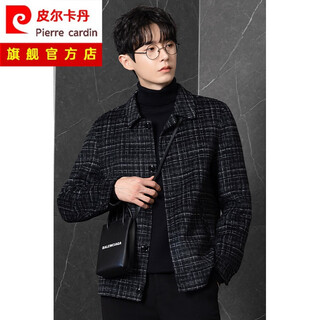 Pierre cardin double-sided woolen woolen coat men's short plaid autumn and winter new style thickened jacket black xl