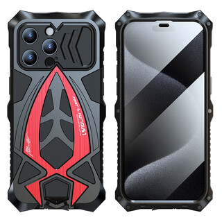 Longqi apple 15 mobile phone case metal frame protective cover iphone15promax all-inclusive edge anti-fall custom ip16pm silicone dust plug summer god of wealth thickened anti-fall personality apple 15 promax black and red (metal + soft silicone) dust plug