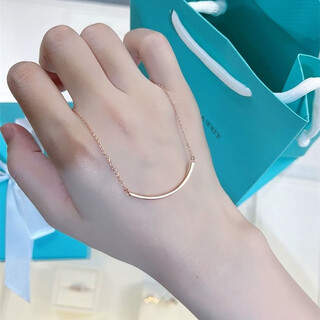 Wenying smile necklace women's s925 degree 18k rose gold color gold simple light luxurious small pendant smiley face clavicle chain small rose gold (diamond-encrusted)