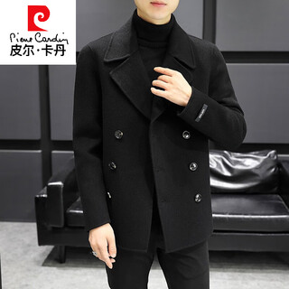 Pierre cardin high-end wool double-breasted windbreaker men's mid-length winter men's double-sided woolen coat british style fashion coat men black 170