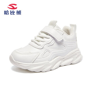 Hobibear children's shoes spring and autumn children's sports shoes white shoes boys' shoes leather casual girls' shoes gs7593 white size 33