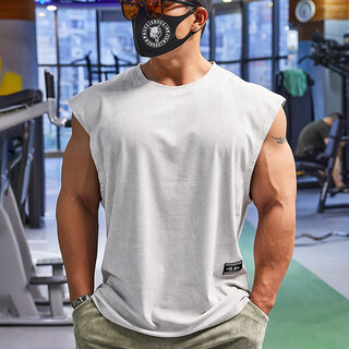 Lutielang sleeveless sports t-shirt fitness vest muscle training men's loose running vest quick-drying elastic breathable moonlight gray l