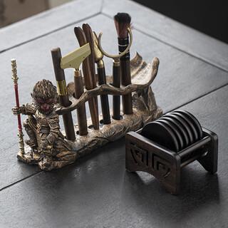 Fengzi flag, monkey king, monkey king, tea scraper, tea ceremony accessories, kung fu tea set, tea clip, tea set, tea making supplies, copper-colored monkey king + six gentlemen + coasters
