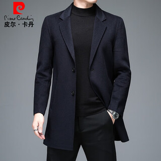 Pierre cardin woolen coat men's medium-length woolen suit woolen 2026 new korean version autumn and winter thickened double-sided woolen coat d1808 navy 170