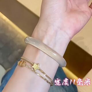 Xiyinfu champagne gold bracelet for women, white moonlight ice-transparent jade bracelet, thin oblate jingle bracelet, beauty strip, chalcedony, agate cat's eye stone, wide style 52, suitable for 70-80 jin jin is equal to 0.5 kg
