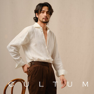 Cultum 100% льняная рубашка с тонким виндзорским воротником, дышащая рубашка с длинными рукавами, мужская однотонная деловая повседневная универсальная рубашка в стиле ретро цвета слоновой кости xl