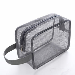 Mesh men's toiletry bag portable hand-held bath storage cosmetic bag black leaking fitness bath pocket bath bag xiaohui (25*11*16)