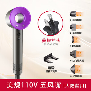 Jebami american american standard 110v hair dryer household negative ion silent high-power high-speed hair dryer japanese overseas use american standard 110v-bright purple five-nozzle-domestic banned