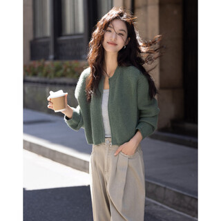 Demana nuojiji short knitted sweater spring and autumn round neck zipper design basic long-sleeved knitted jacket for women