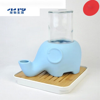Hibiscus mingkan is not easy to wet the chin. elephant drinking fountain garfield big-faced flat-faced drinking bowl is anti-tip and moisture-proof ceramic. macaron blue + glass bottle + square plate