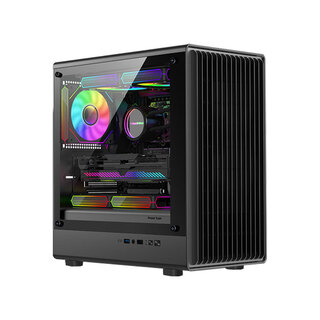 动力火车（PowerTrain）智界V1电脑机箱MATX台式机玻璃侧透白色游戏主机中塔桌面紧凑型网孔240水冷商务办公主机箱外壳 智界V1 黑色【MATX主板/240水冷]