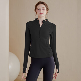 Lululmcctn yoga top women's running training breathable pilates training sports long sleeve fitness clothing black l
