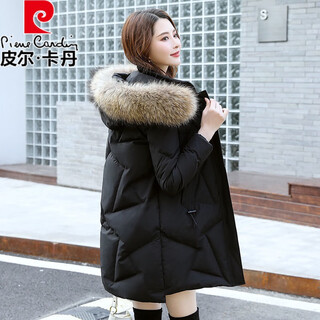 Pierre cardin new national standard down jacket women's mid-length 2025 new fox fur collar white duck down jacket fashionable and warm black (raccoon fur collar) 3xl 140-160jin jin is equal to 0.5 kg