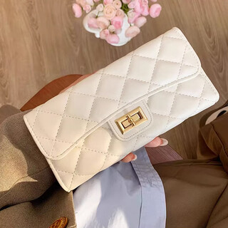 Wanjia zhenling check wallet women's long 2025 chinese valentine's day small fragrance style european and american fashion large capacity clutch zipper women's wallet small fragrant style ling check long wallet white