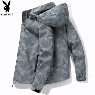 Playboy 2025 new camouflage jacket jacket men's autumn windproof waterproof spring and autumn outdoor jacket spring light gray xl