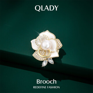 Qlady camellia brooch high-end women's pearl corsage anti-exposure pin scarf buckle birthday gift for mom's birthday