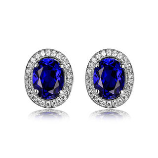 Sapphire 925 silver stud earrings set with colorful sapphire blue corundum tanzanite jewelry earrings plated women's picture color blue earrings pair