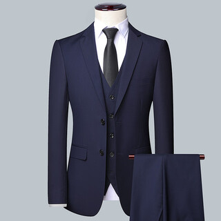 Goldlion suit men's three-piece slim fit korean style wedding groomsmen's dress business formal professional small suit navy three-piece suit 175