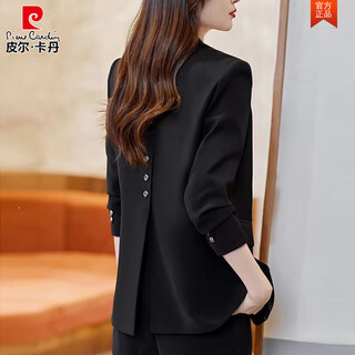 Pierre cardin large size fat mm casual suit jacket women spring and autumn 2025 new style temperament fashion small suit top black suit l recommended 100-115 jin jin equals 0.5 kg