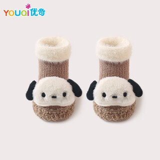 Youqi baby toddler socks winter thickened warm mid-tube floor shoes and socks cartoon cute infant non-slip toddler shoes