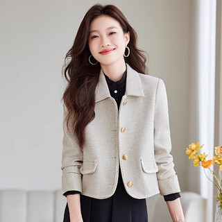 Jian ting short style blazer women's spring and autumn 2025 new casual small high-end top hot style autumn off-white (lapel) l (104-110jin jin equals 0.5 kg)