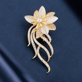 Chomel kinsey violet floating flower brooch, high-end women's exquisite niche design corsage pin coat, goddess' day gift, violet champagne gold 5.5*3.0cm