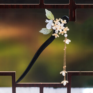Qiu gui hanfu hairpin, new chinese style wooden hairpin, tassel osmanthus hair accessories, ancient style hairpin, osmanthus rabbit hairpin