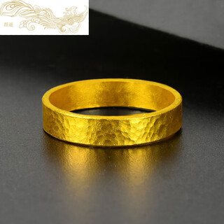Yan jian lao phoenix gold ring for men and women 999 pure gold ancient method hammer pattern ring flat chinese valentine's day gift no. 12 gold weight 4.92 grams face width approximately 4-5mm